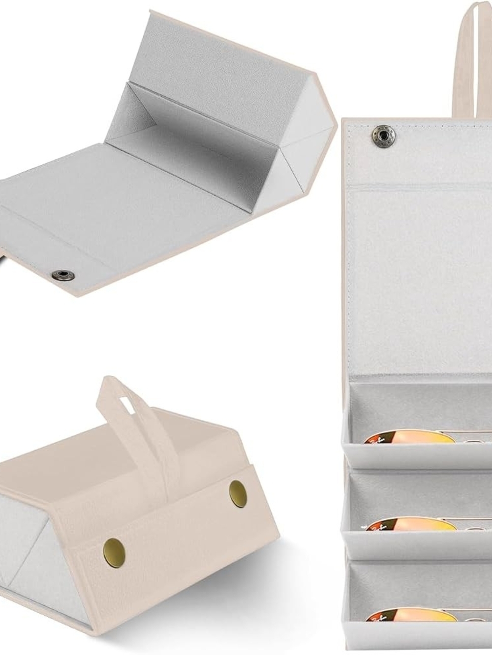 Multi-Tier Foldable Sunglass Travel Organizer - Cream